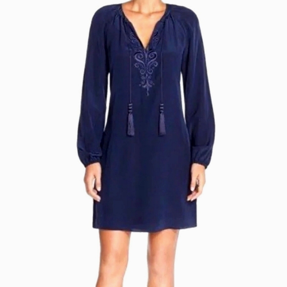 Lilly Pulitzer Dresses & Skirts - Lilly Pulitzer Roslyn 100% Silk Navy Blue Tunic Dress Beaded Embroidered Sz:S